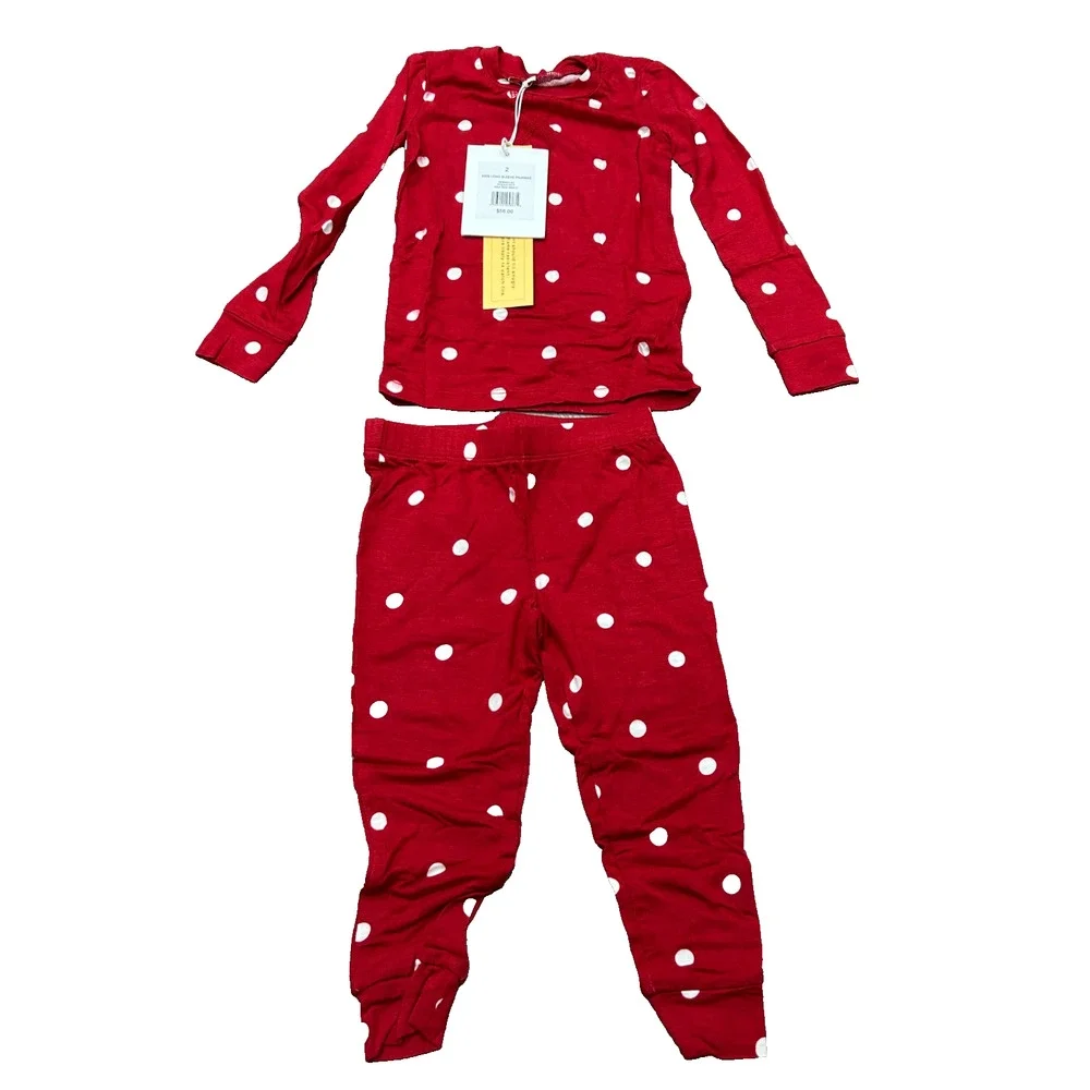NWT Rachel Parcell Kids Red Multicolor Polka Dot Long Sleeve Pajamas Set Size 2